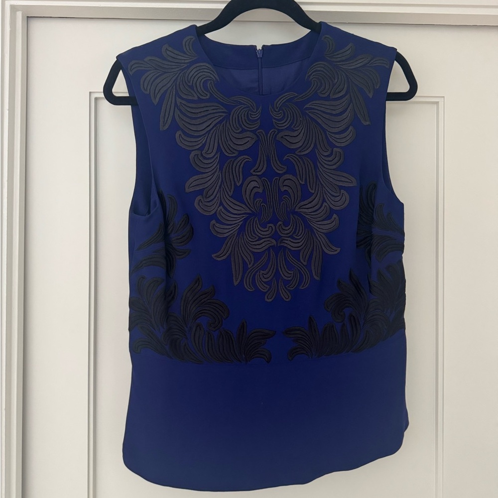 Stella McCartney Royal Blue Sleeveless Top with Black Embroidery
